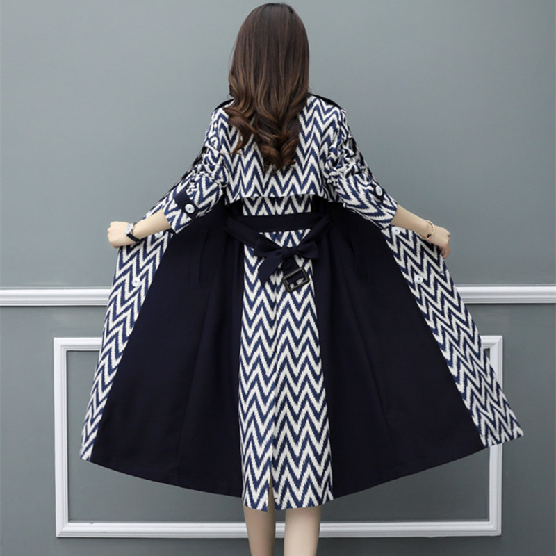 

Spring autumn trench coat women clothes luxury trench coat female plaid texture patchwork long England elegant overcoats, Navy blue