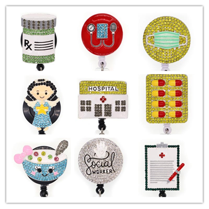 

Medical Doctor/Nurse Rhinestone Crystal Retractable ID Badge Holder Reel With Alligator Clip For Accessories