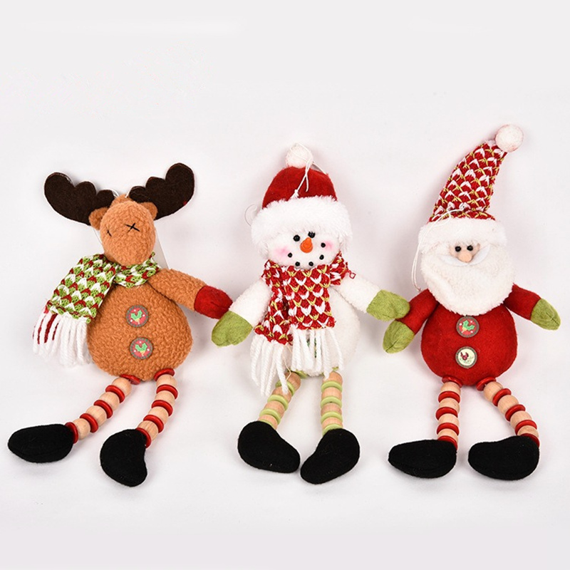

3pcs/lot Wapiti&Santa&Snowman Dolls Gifts With Wooden Bead Legs Christmas Ornaments New Year Home Christmas Tree Decorations