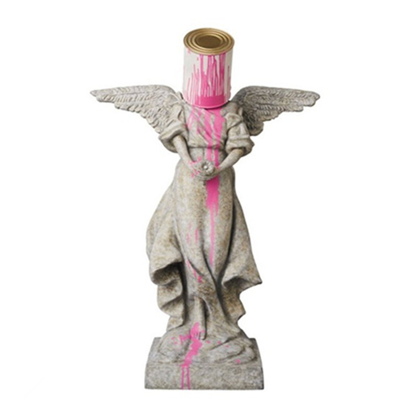 

Pour The Paint Iron Bucket Angel Original Fake Banksy Sculpture Top Street Art Resin Figurine