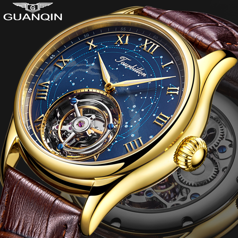 

Tourbillon GUANQIN Men watches top brand luxury real Tourbillon clock men Sapphire Hand Wind mechanical watch Relogio Masculino CJ191217
