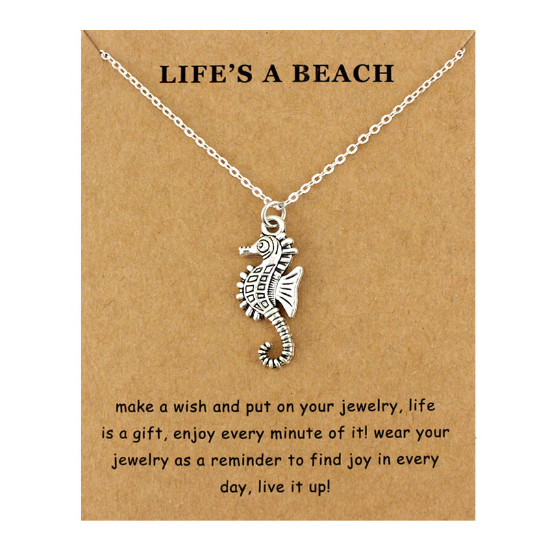 

Fashion Seahorse Sea Horse Necklace Sand Dollar Starfish Conch Shell Ocean Waves Sea Turtle Fish Shark Pendants Necklaces Women Jewelry