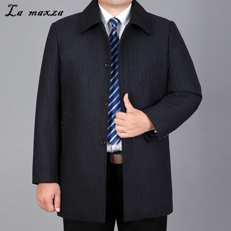 

Winter Fashion 2019 Cashmere Smart Casual Men Overcoat Turn-down Collar Middle Age Clothing, Dark grey