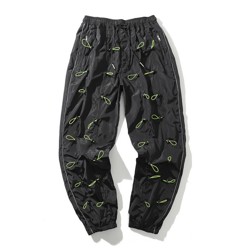 Men's Pants High Street Allover Draw Cords Mens Polyester Casual Elastic Waist 2021 Side Stripe Jogger Zippered Pockets