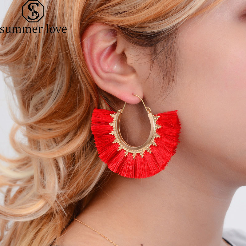 

Ethnic Bohemian Tassel Earrings For Women Handmade Jewelry Colorful Big Hoop Statement Earrings Water Drop Dangle Earring For Girl Jewelry