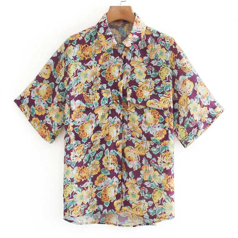 

RR Prairie Chic Loose Blouses Women Fashion Floral Printed Shirts Women Elegant Pockets Short Sleeve Tops Female Ladies GAB, Ldbl7403