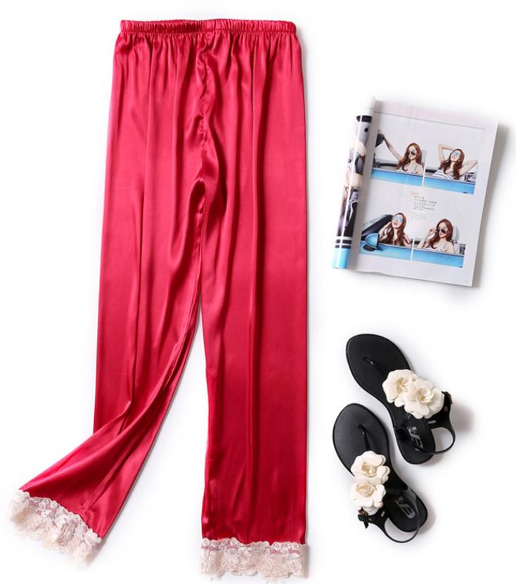 

woman Imitated silk pajamas trousers women leisure ice silk lace home pants lady long pants sleep bottoms size -xl, Blue