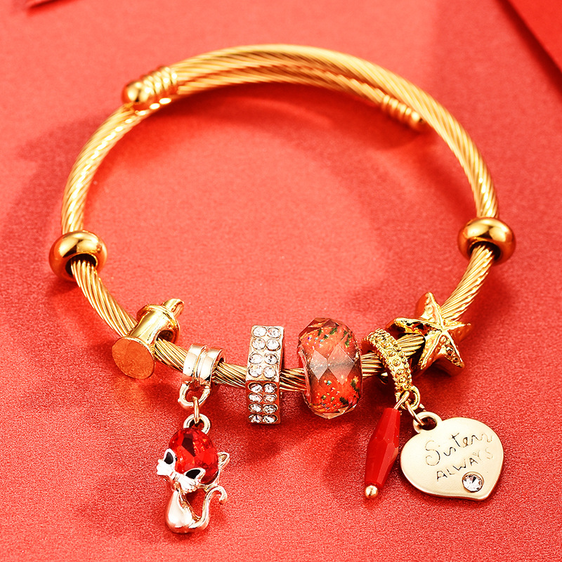 

Bangle Bracelet Silver Chain DIY Animal Crystal Beads Female And Jewelry Valentine's Day Ggift