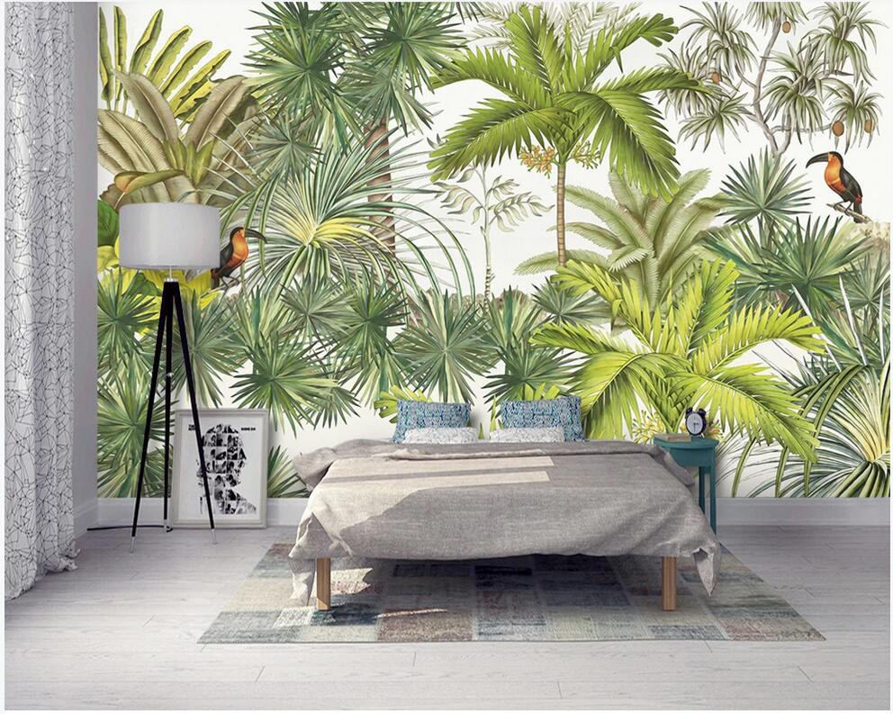 

WDBH 3d wallpaper custom photoModern european hand painted coconut palm tree banana toucan mural home decor 3d wall wallpaper for walls, Non-woven wallpaper