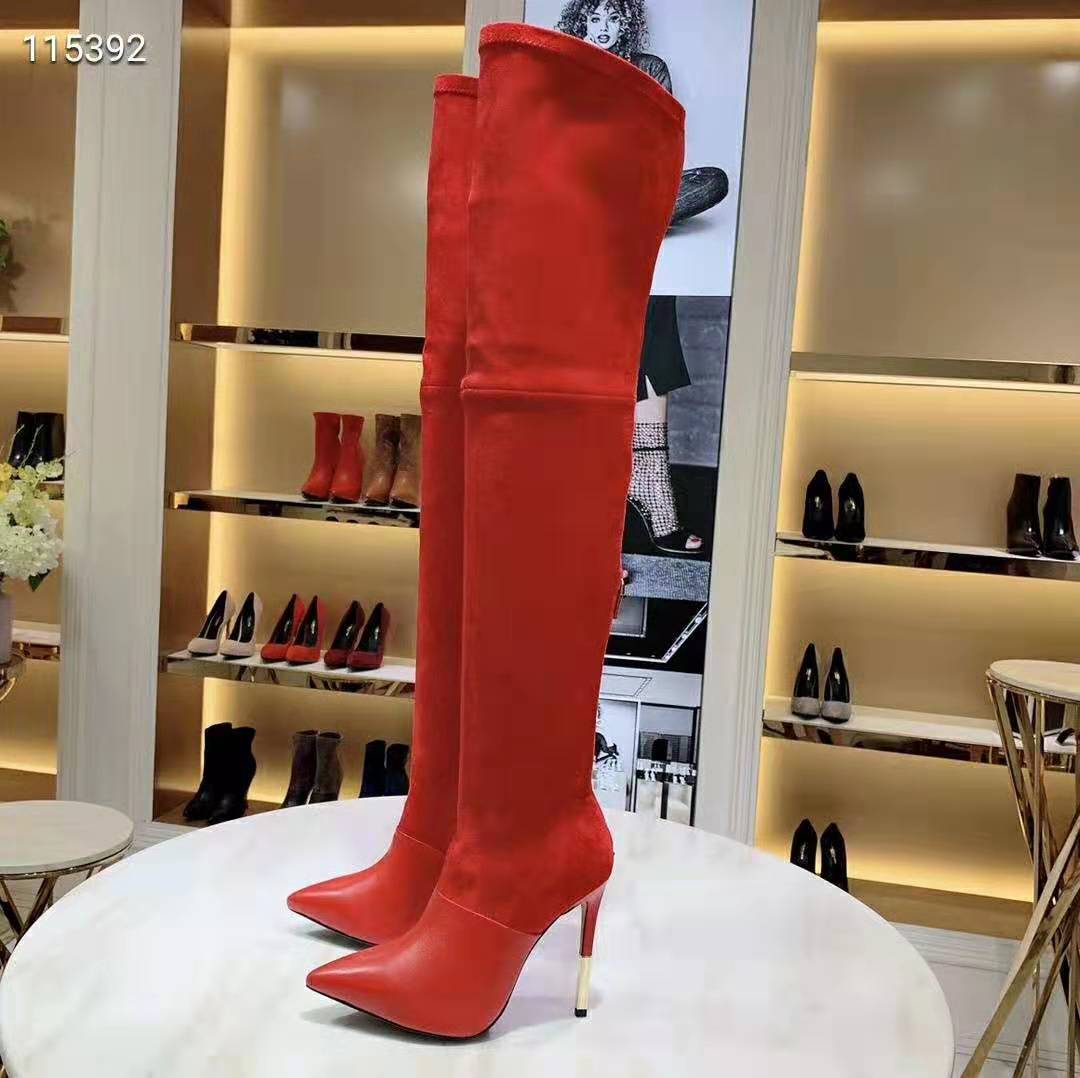 

stiletto high heeled women over knee high boots patch black gray red pointed toe design women leather suede boots autumn martin long boots