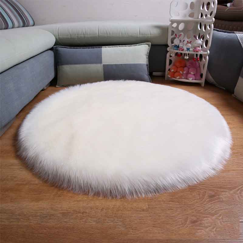 

Soft Sheepskin Round Rug Chair Cover Artificial Wool Warm Hairy Carpet Kids Bedroom Mat Seat Pad Skin Fur Area Rugs Warm Textile, Orange