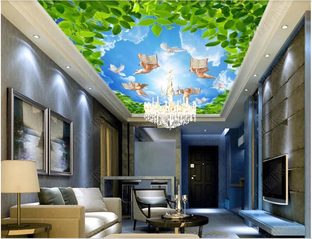 

3d ceiling murals wallpaper custom photo non-woven wall murals Angels, angels, blessings, peace doves, zenith home decor wall art pictures, Sky blue
