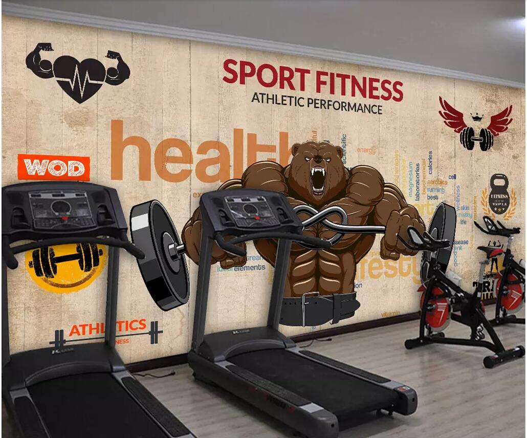 

WDBH 3d photo wallpaper custom mural Cartoon fitness character lifting weights home decor living room 3d wall murals wallpaper for walls 3 d, Non-woven wallpaper