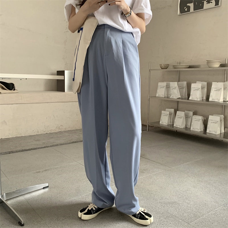 

Women Solid Light-Blue Loose Slim Large Size Hot Chic 2020 Straight Brief Casual Pants High Waisted Casual Student Trousers, Photo color