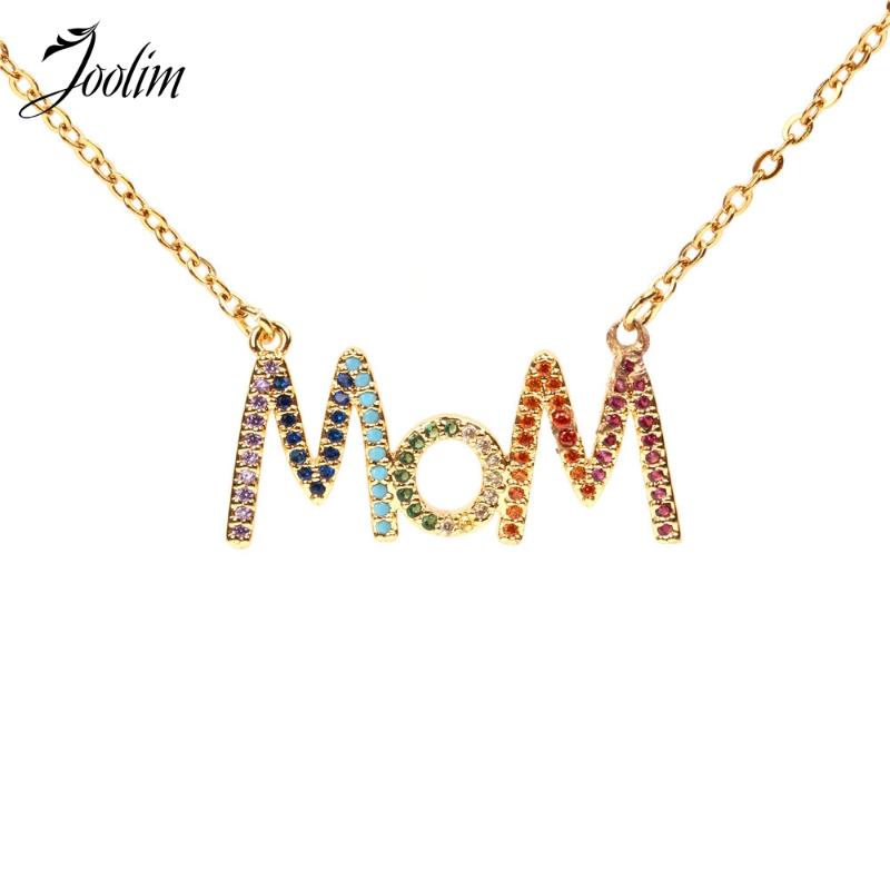 

Joolim Delicate Mom Initial Necklace Mother's Gift Colorful Crystal Letter Necklace