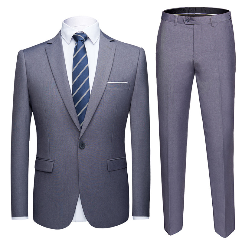 

2020 Asian Size Mens Suits Set Grey Formal Blazer pants Marriage Tuxedo male 2 Piece suit set Terno wedding mens suit slim fit, Yellow