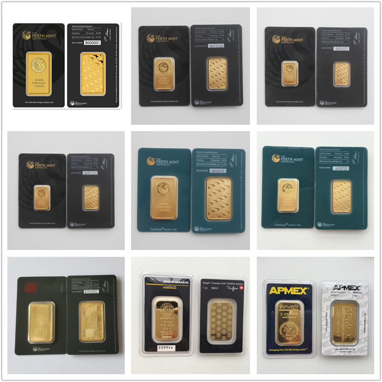 

1Oz Perth Mint 1 Troy Ounce Platinium bar Gold Bars Gold-Plated NON magnetic metal Bullion Holiday Gifts Home Decorations Crafts