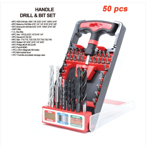 

Wholesales!!! Free shipping TOOLMAN 50 pcs Compact Hand Tool T-Handle Drill + Bit set