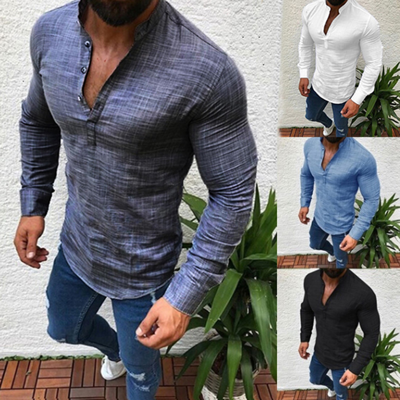 camisa de linho masculina slim fit