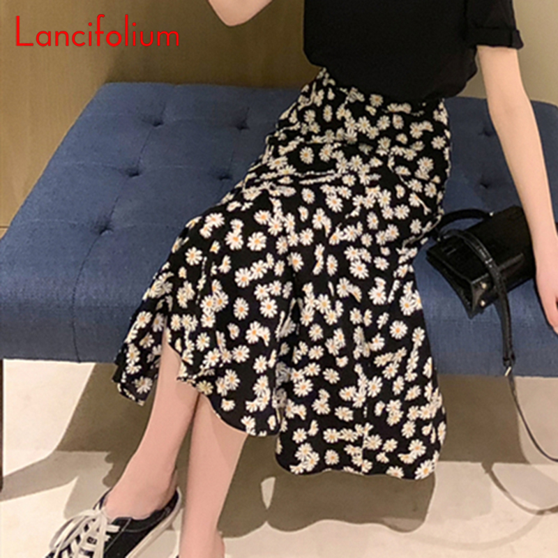 

Daisy Floral High Waist Skirt Women Summer Chiffon Ruffle Midi Skirt Ladies 2020 Korean Style Long Vintage Skort Femme, Irregular mini skirt