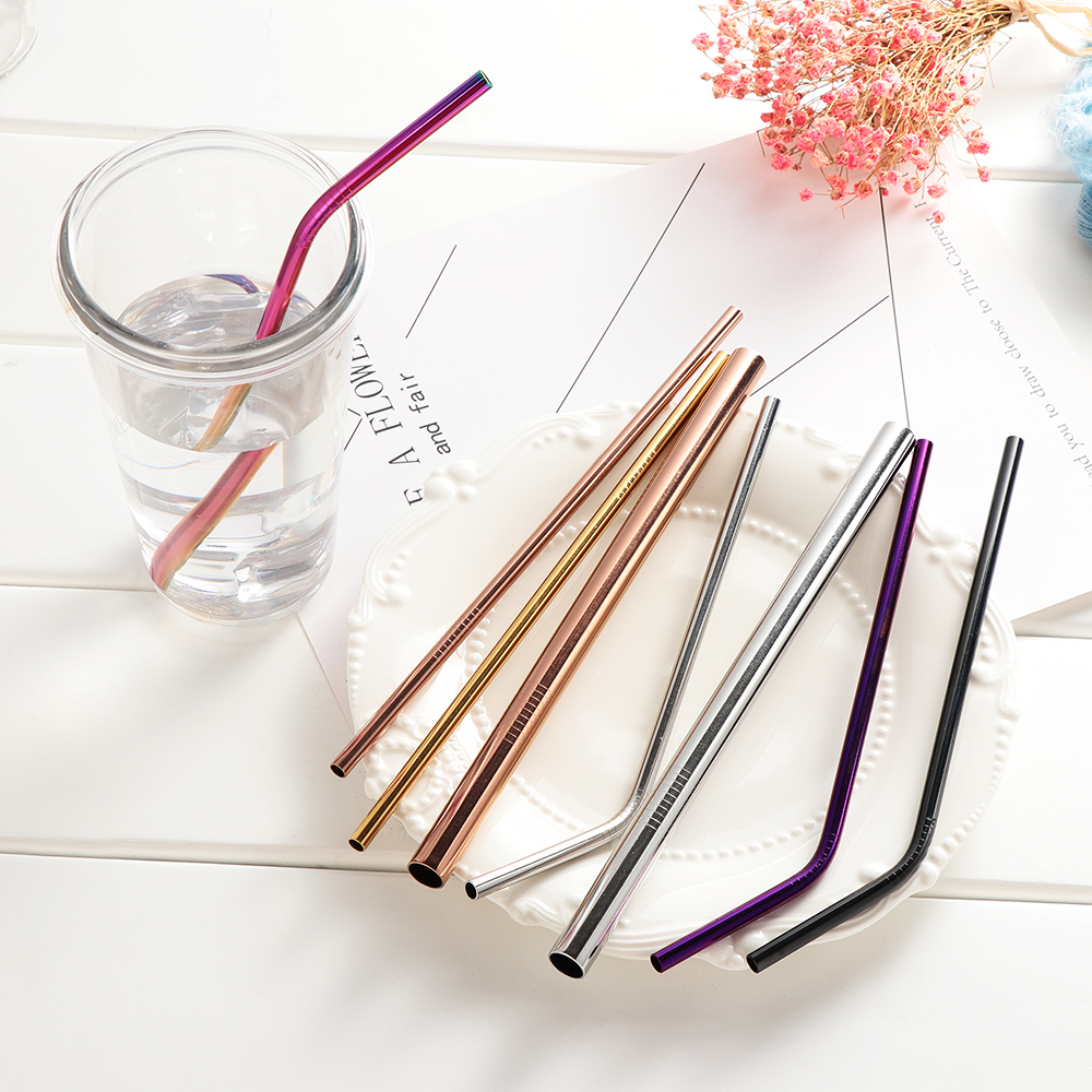

1 SET Reusable Drinking Straws Glass Metal Straight Bent Straw Cleaner Brush Eco-Friendly Bar Party Supplies Kitchen Accessories