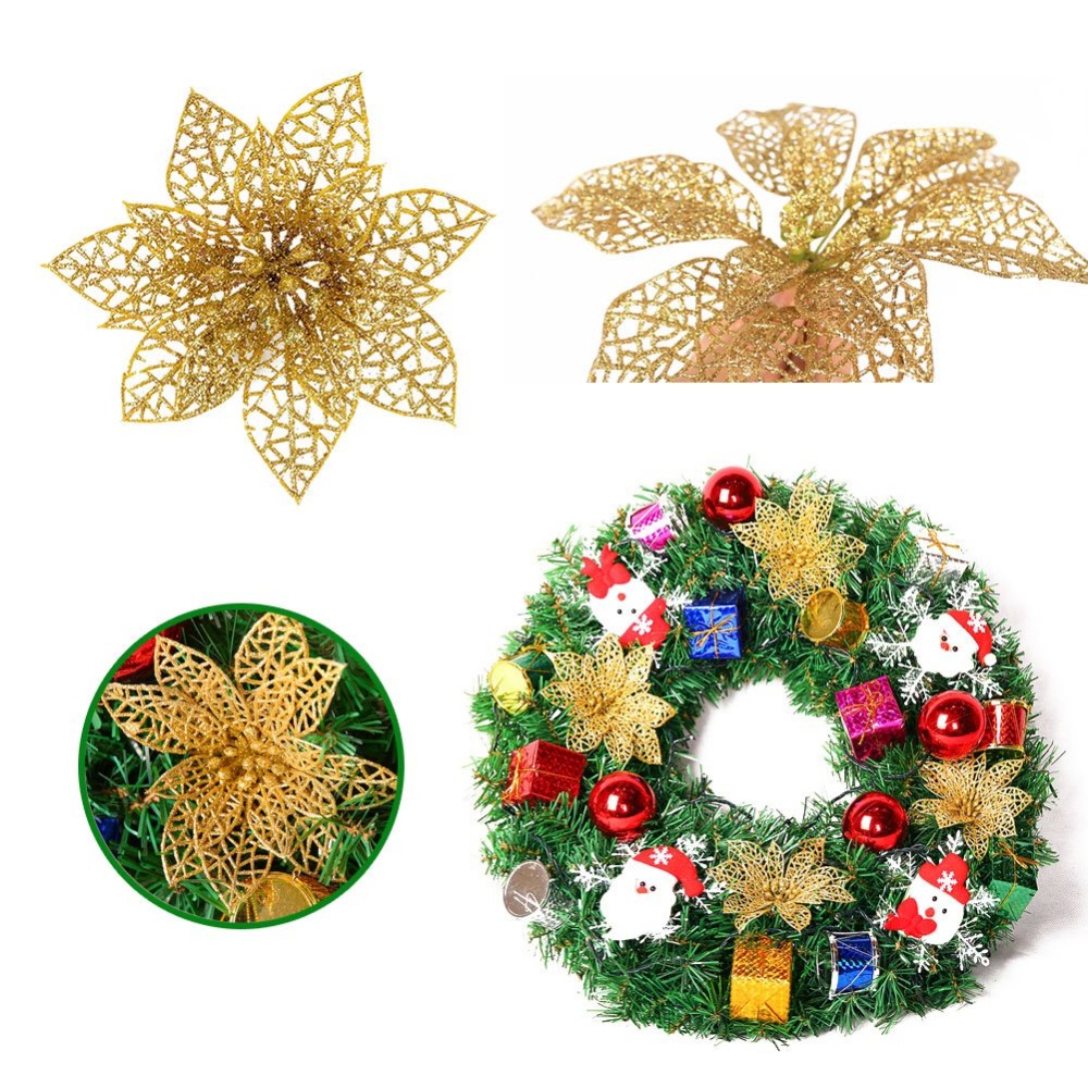 

15cm Christmas Glitter Hollow Wedding Party Flowers Xmas Tree Decorations New Year Christmas Decor Pro