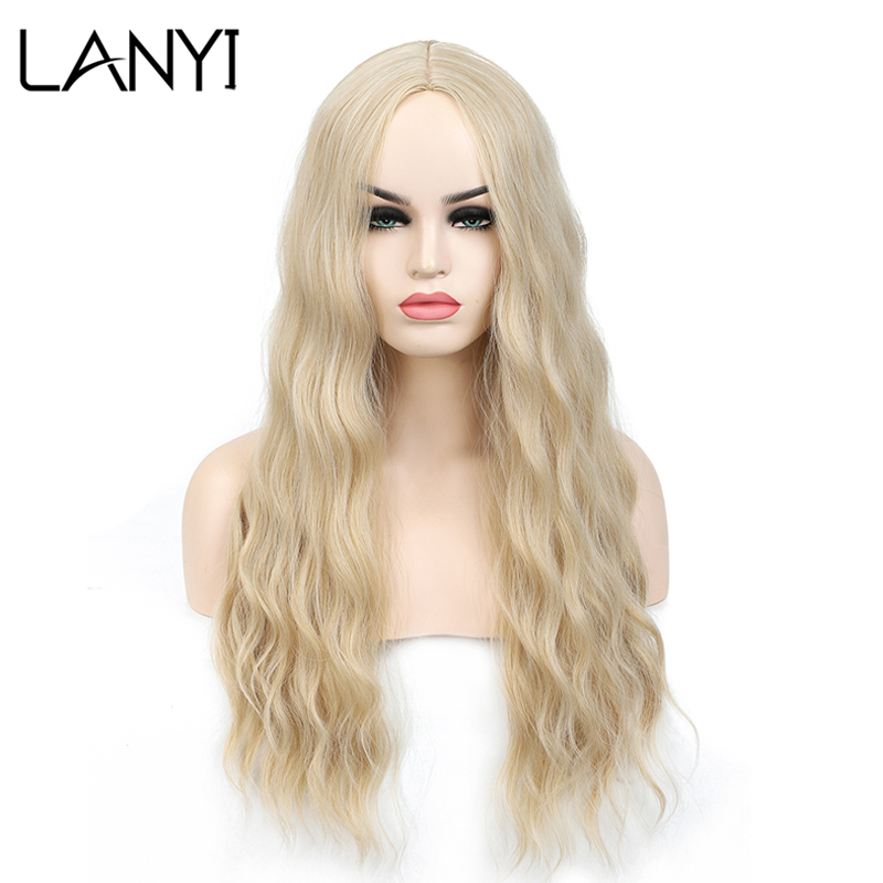 

Lanyi Long Water Wave Synthetic Wig Middle Part Wavy Hair Wigs High Density Heat Resistant Hair Wigs for Women Cosplay Daily, Dark blue