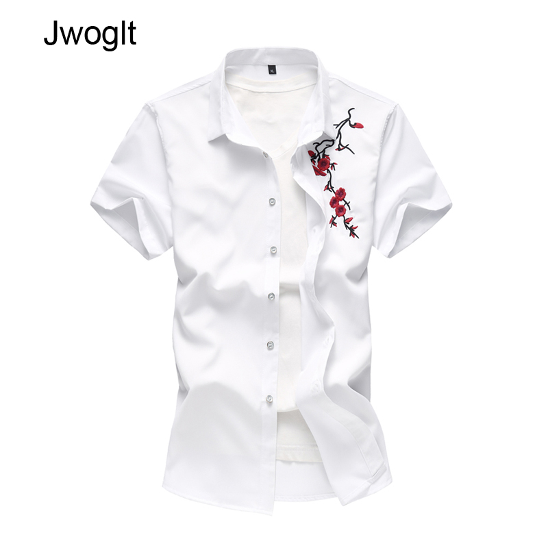 

45KG-120KG Summer Fashion Men's Casual Shirts High Quality Plum Flower Embroidery Short Sleeve Hawaiian Shirt 5XL 6XL 7XL, Black