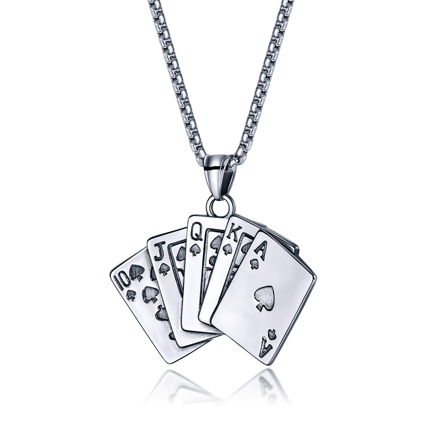

Poker Playing Card Charms Necklace in Stainless Steel Personalized Deck Of Cards Necklace Initial Necklace Royal Flush Poker, Silver