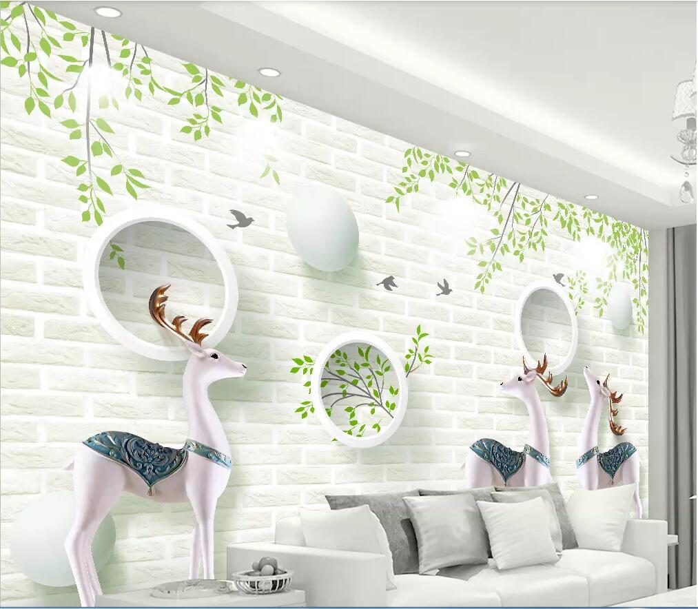 

3d room wallpaper cloth custom photo Nordic modern minimalist 3D elk white wall brick European style wall wallpaper for walls 3 d, Picture shows
