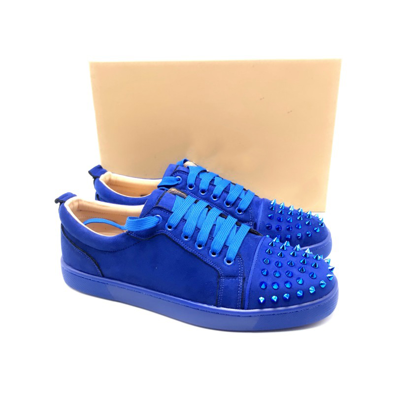 

Blue red black red bottom Leather spike shoes lace up designer shoes loafers slip on leather suedue luxury casual shoes size 35-47 with box, 10