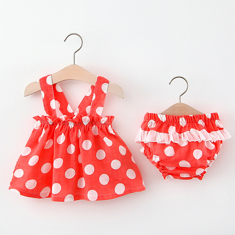 

2020 New Fashion Summer Baby Girl Dress 2pcs Sets Dot Print Strap Princess Dresses with PP Pants Party Wedding Lovely Sundress, Rd