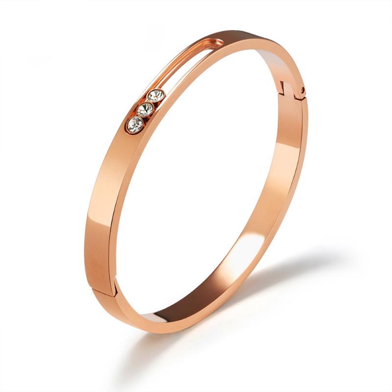 

Bangle Stainless Steel Cuff Bangles Bracelets For Women Hollow Design Inlaid Rhinestone Rose Gold Color Charm Bracelet B18092