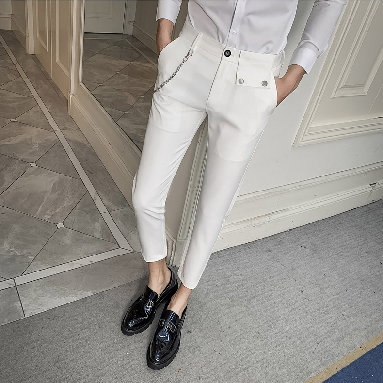 

New Business Men Pants Dress Fashion All Match White Office Trousers Men Slim Fit Streetwear Ankle Length Formal Pants Male