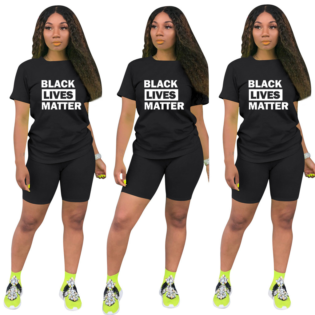 

8colors Women Shorts Tracksuit Black Lives Matter letter Printed Two Piece Set T-shirt + Shorts Outfits Summer Sports Suit Tees GGA3503, As pic