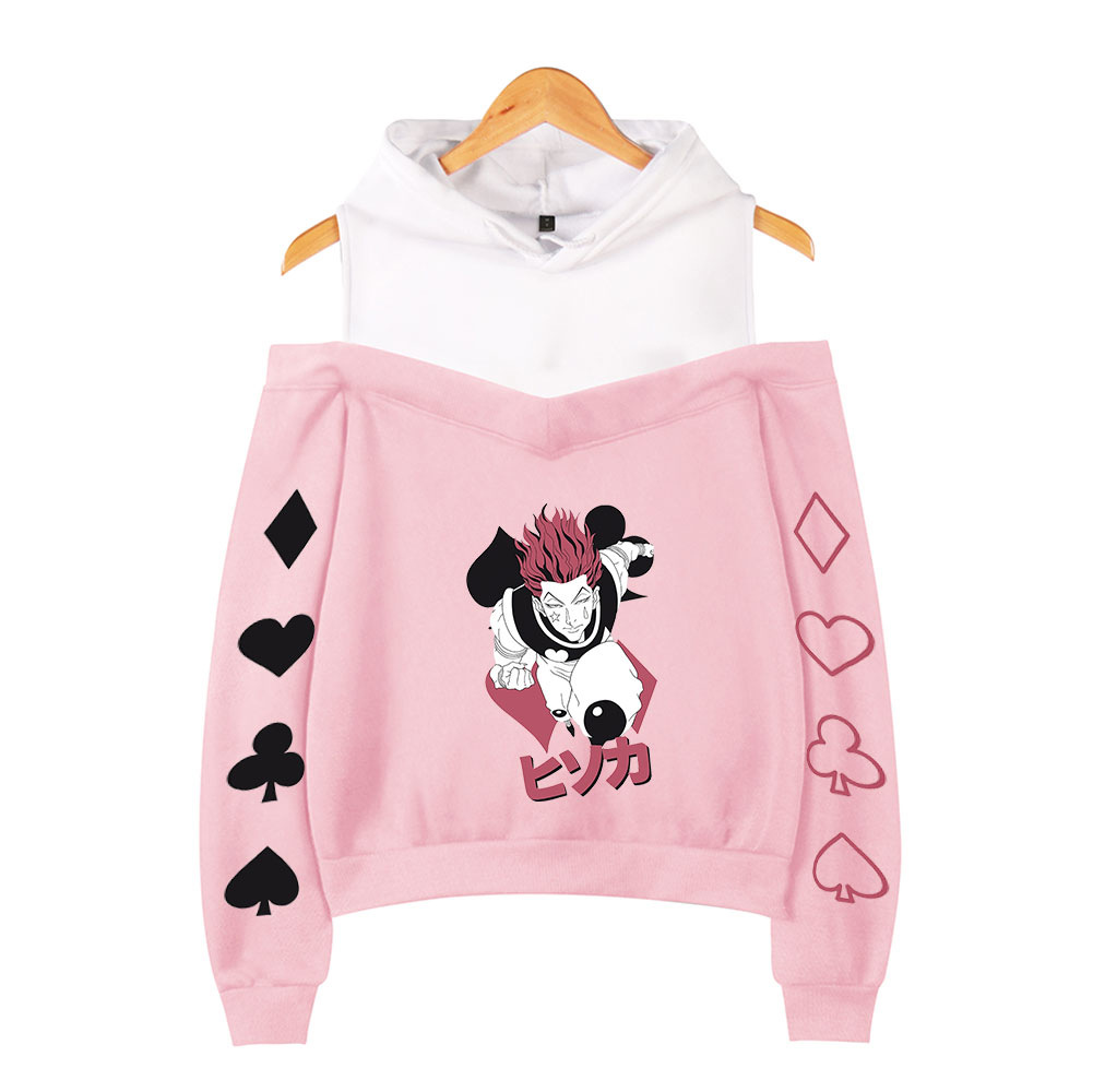 

Japan Anime Hunter X Hunter Hisoka Women Hoodie Sweatshirt Streetwear Hip Hop Long Sleeve Sexy Off Shoulder Fleece Hooded Jacket, Black