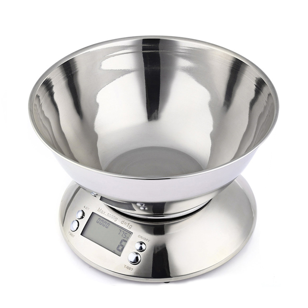 

Electronic Digital Kitchen Scale 5kg/1g Stainless Steel Food Scale with Removable Bowl LCD Display