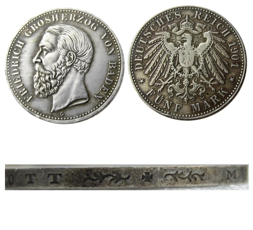 

1901 Germany 5 Mark States Baden - Friedrich I Copy Coins Free Shipping