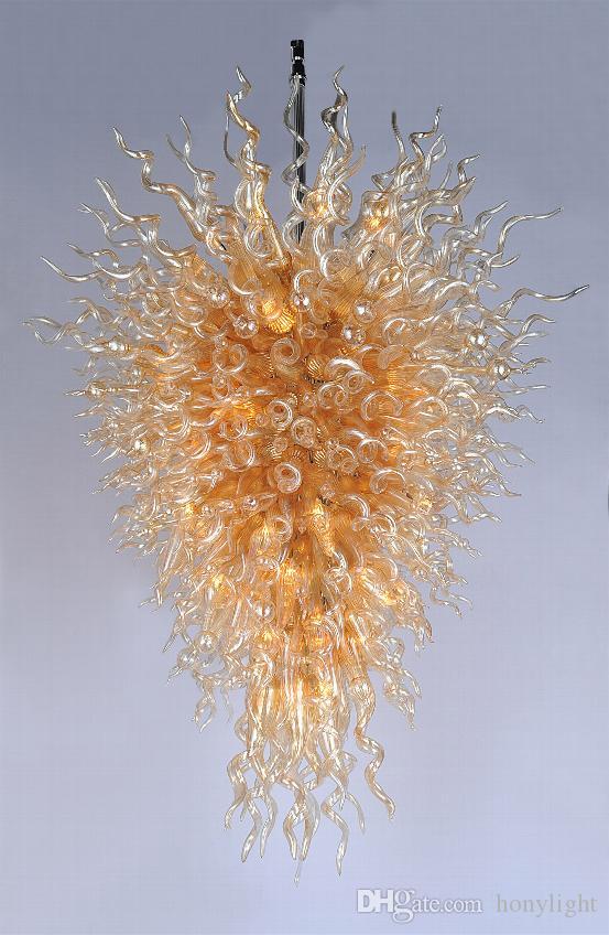 Fashion Victorian High Ceiling Long Length Murano Glass Chandelier Style Gold Color Hand Blown Glass Chandelier-image-525060285