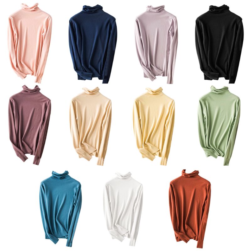 

Women Autumn Winter High Collar Knit Sweater Lady Casual Slim Long Sleeve Bottoming Shirt Female Solid Color Pullover Tops, Beige