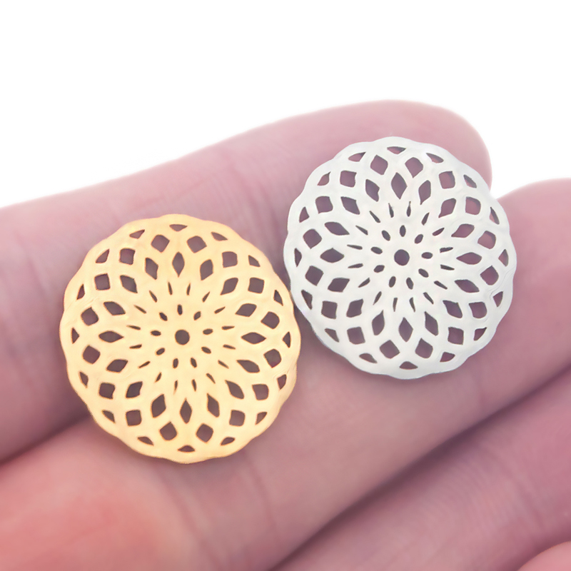 

5pcs Stainless Steel Charm Connectors Diy Necklace Women Man Beauty Hollow Pattern Gold Steel Color Pendant Engagement Jewelry