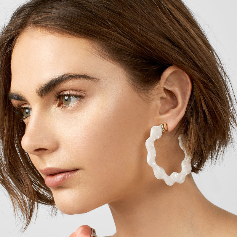 

Hoop & Huggie Geometric Earrings Acrylic Big Circle Acetate Plate White Shell Pattern Road Wave Alloy Cap Eardrop Jewelry