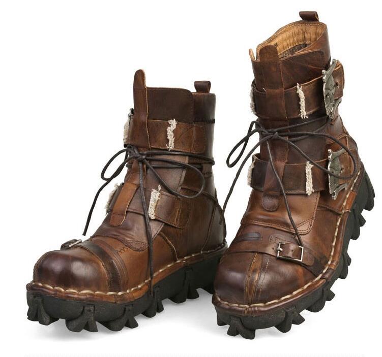 2018 Nouveaux Hommes Bottes Cuir de vachette Chaussures De La Cuir Desert Bottes Moto Belles Beautiful rétro Mode 38-50 Plus Taille