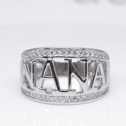 

European Hot Sale Silver/Rose Gold Color Letter NANA Ring for Women Creative Alphabet Female Ring Christmas Gifts bague femme