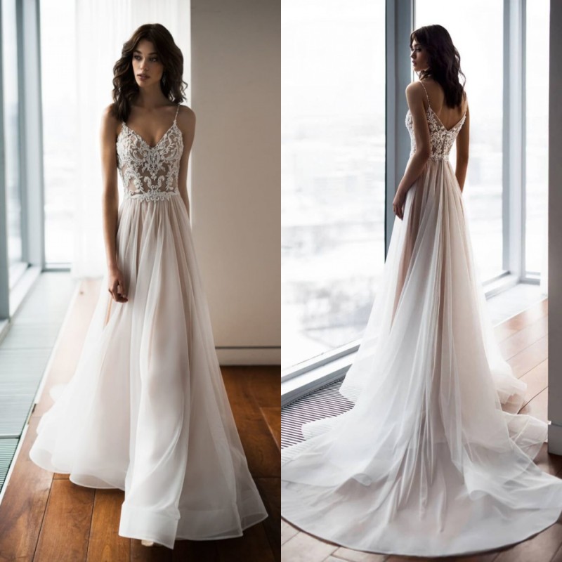 

Boho Wedding Dress Sexy Spaghetti Strap Lace Bridal Dresses Backless Vestido De Noiva Lorie Wedding Gowns For Women, Same as image