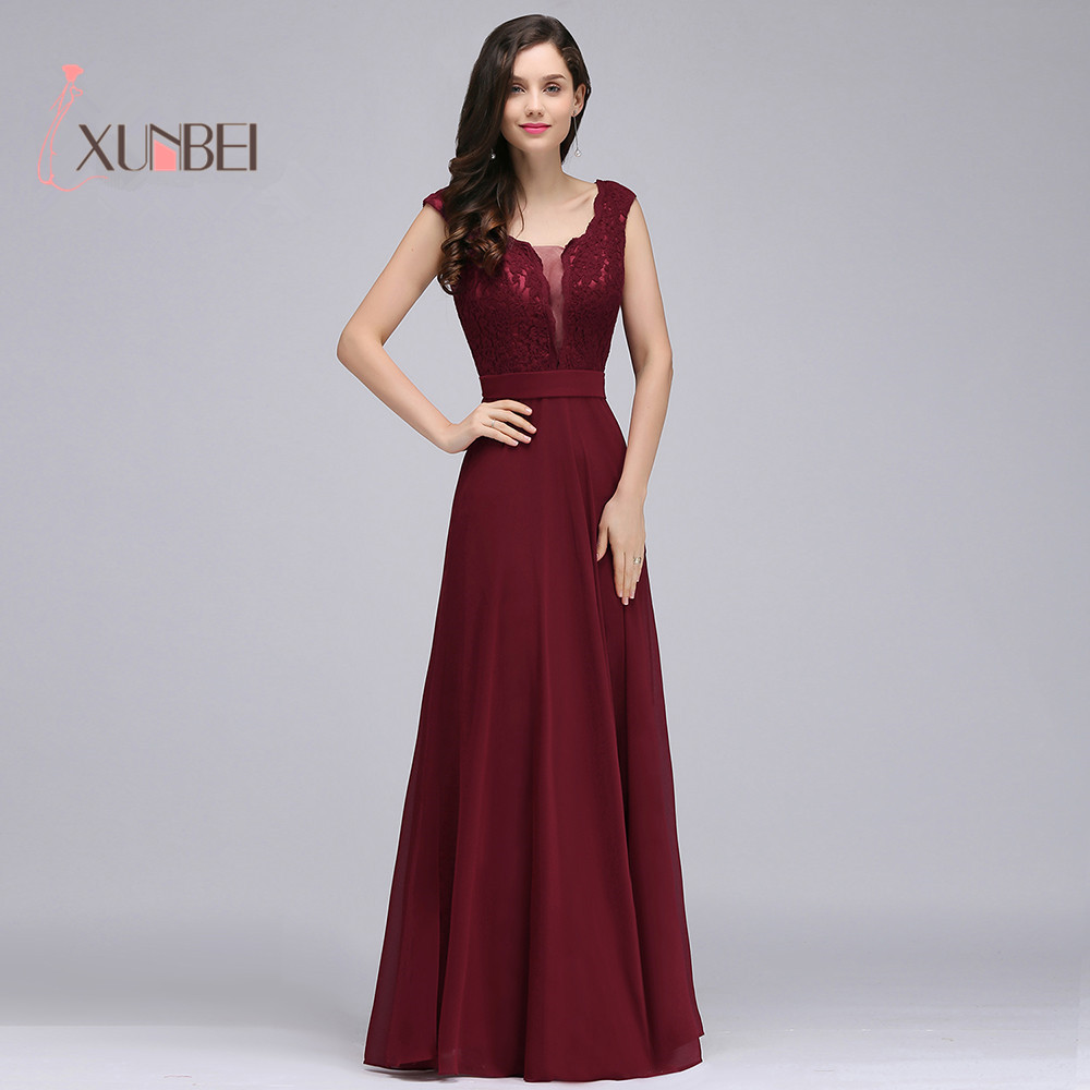 

2019 Burgundy Chiffon Long Prom Dresses Scoop Neck Sleeveless Prom Gown Vestidos de gala, Grape