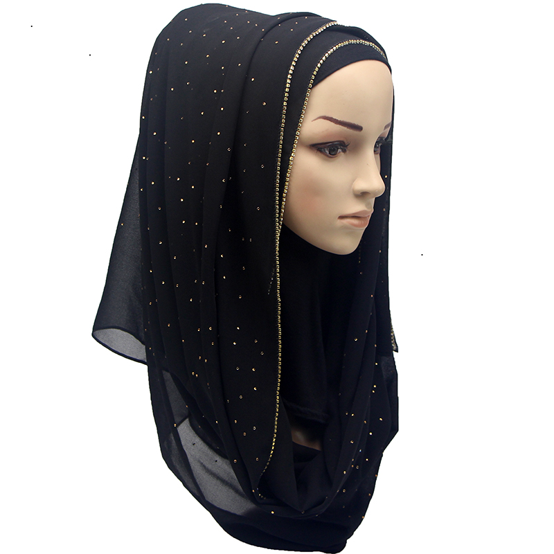 

Solid hijab scarf gold chain muslim scarves plain bubble chiffon crystal scarf wraps shawls fashion headband long scarves