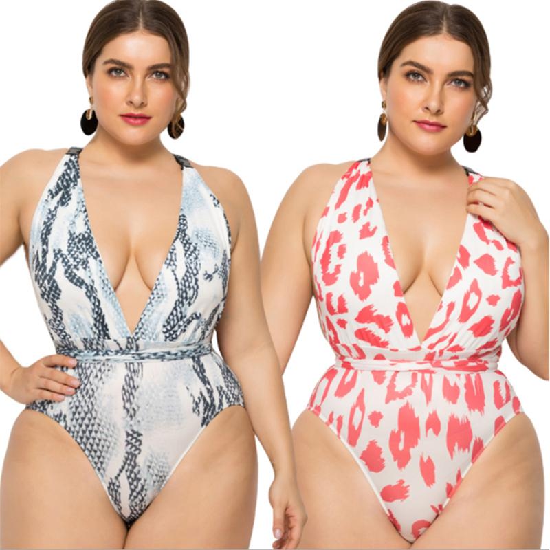 

Digital Printing Sexy One-Piece Swimsuit Female Summer Fashion Deep V-Neck 2XL-5XL Extra Large One-Piece Swimsuit Beach