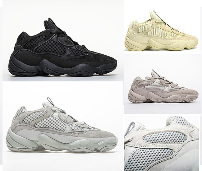 

HOT Kanye West 500 Men Women Running Shoes Black Salt Rat 500 Sport Sneakers Super Moon Yellow Designer Shoes Desert With Box