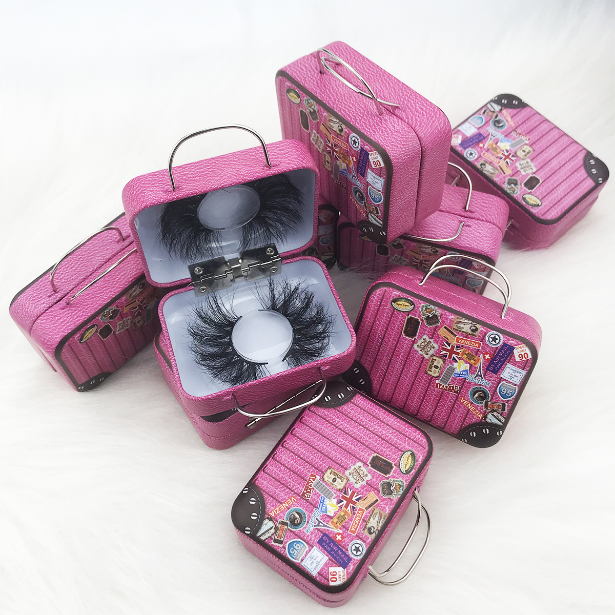 

New design 3D/5D/6D mink eyelash packaging case small suitcase for packaging, Lashes package in suitcase luggage package box suitcase